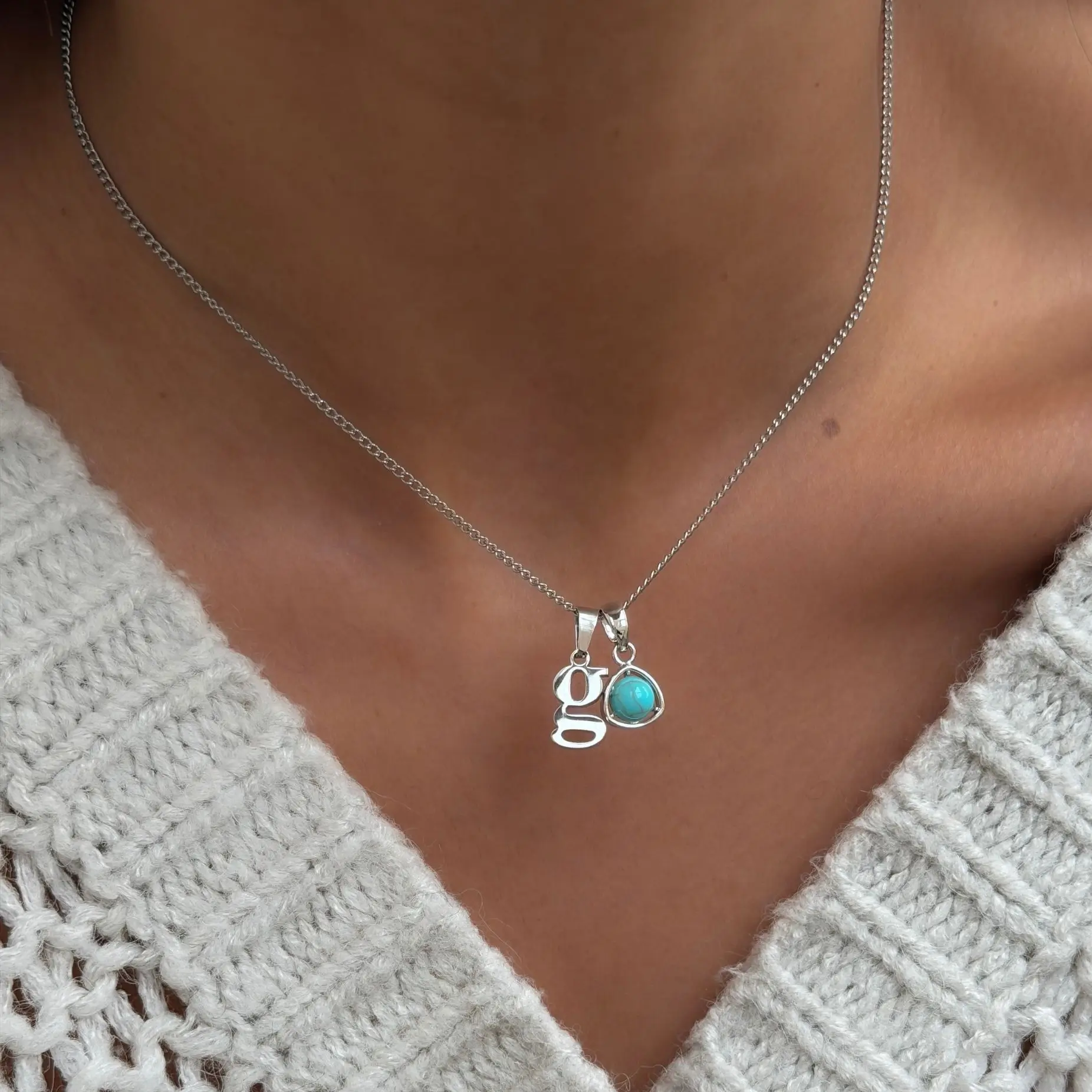Kayla Lowercase Mini Initial & Birthstone Necklace - Image 3