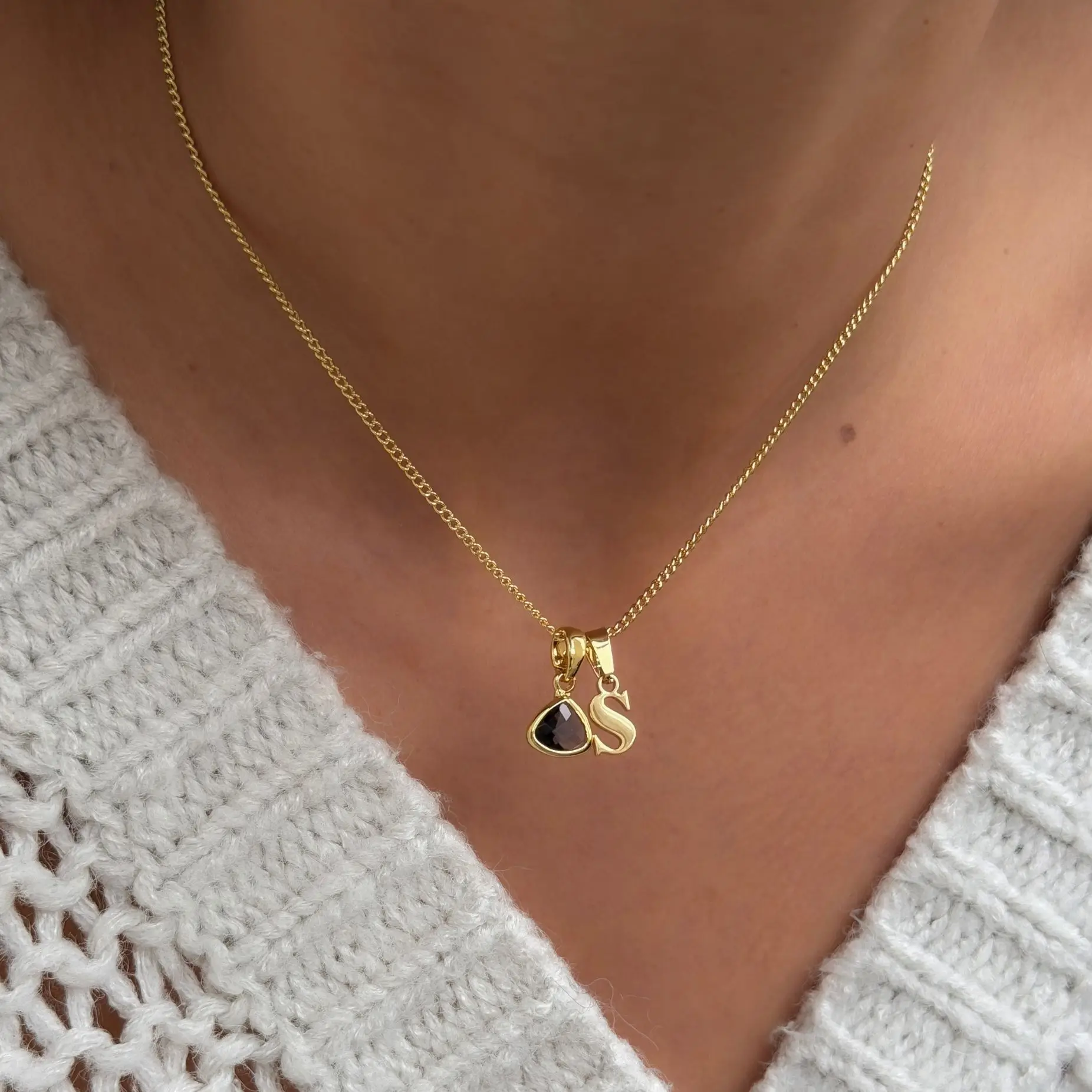 Kayla Lowercase Mini Initial & Birthstone Necklace - Image 7