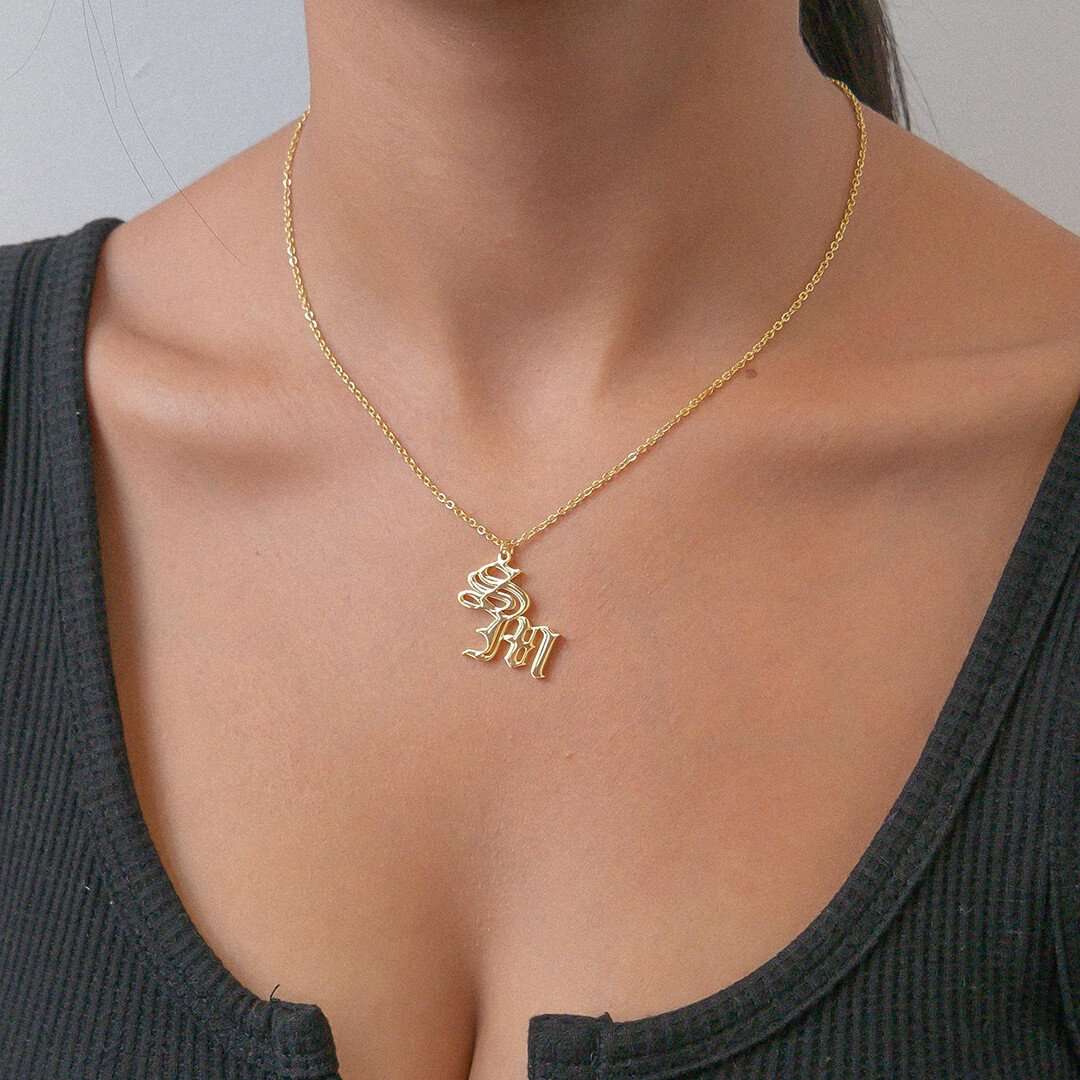 Old English Double Initial Necklace - Image 8